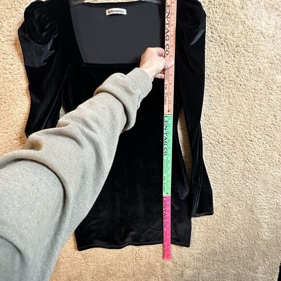 Reformation Lunar Square Neck Puff Sleeve Black Velvet Rebel Chic Mini Dress M - Picture 13 of 16